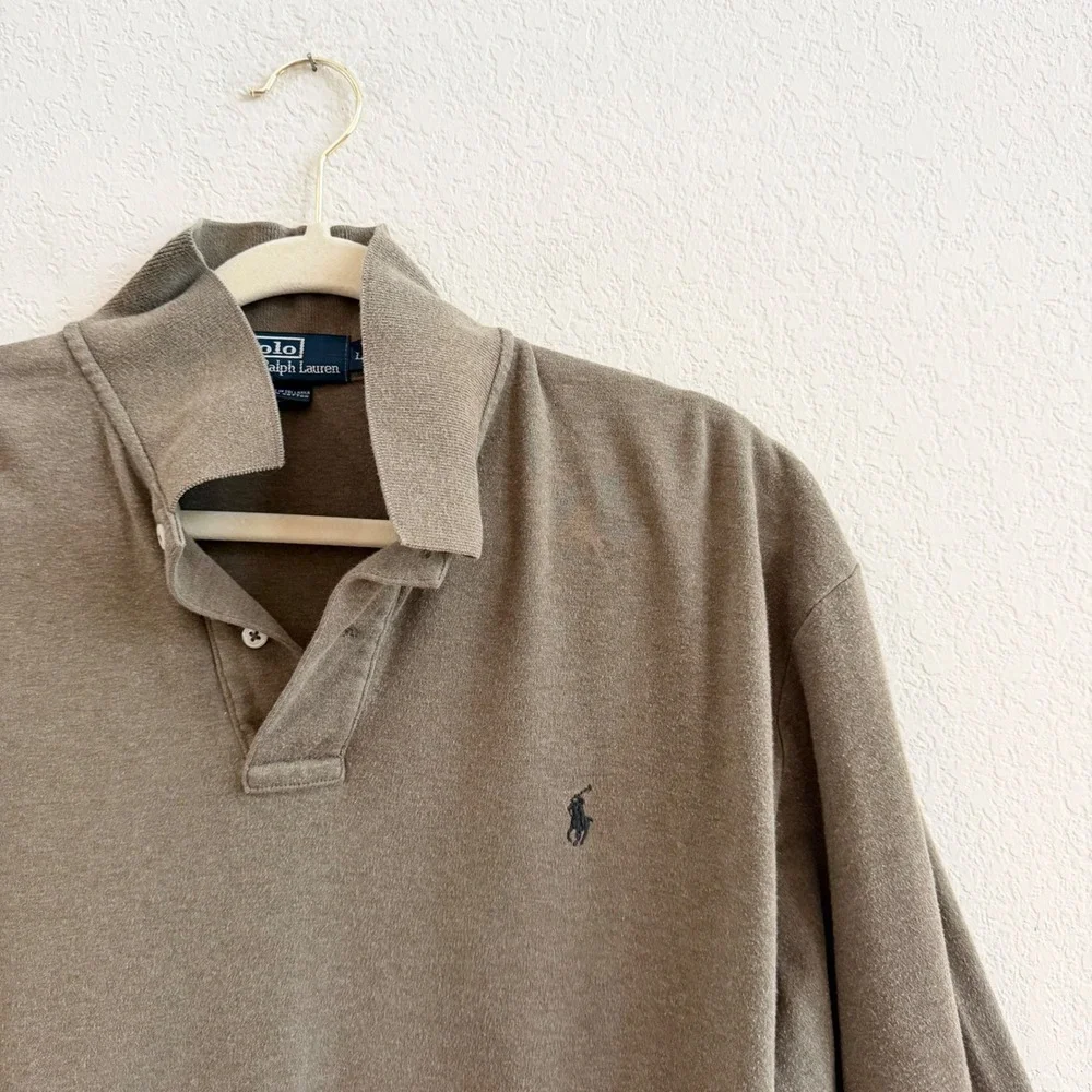 Polo Ralph Lauren Mens Long Sleeve Polo Shirt Olive Green Cotton Size Large L
